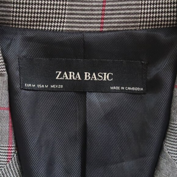 Zara Gray Plaid Checkered Single-breasted Blazer Red Windowpane Classic Office M - Picture 9 of 14